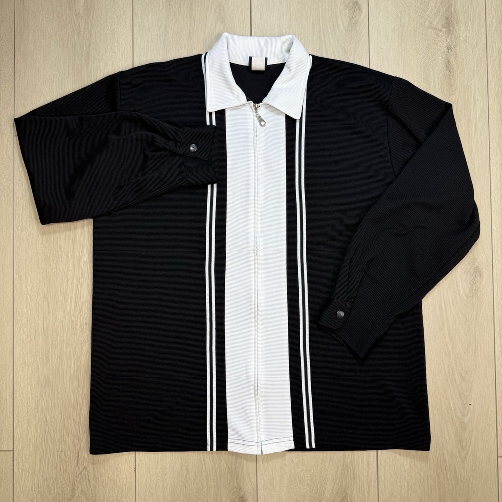 VTG JC Clothtings USA XL Black White Full Zip Track Jacket 90s Made USA Full Zip